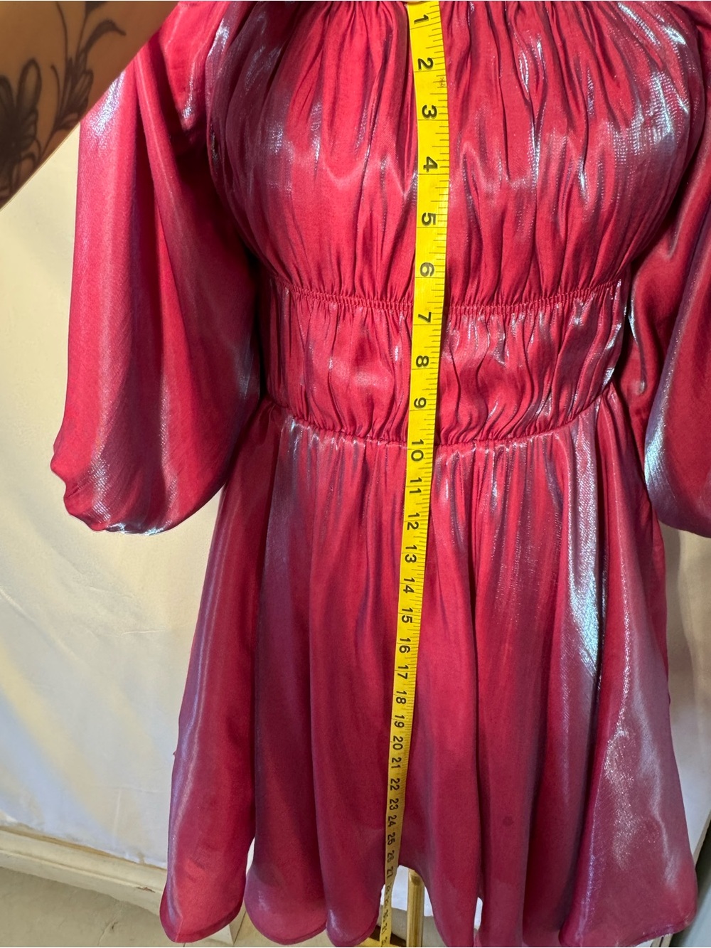 Altar'd State Shimmery Raspberry Off-Shoulder Puff-Sleeve Dress - Picture 5 of 10